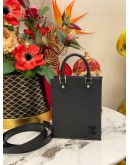 (LIKE NEW)  MICROCHIP LOUIS VUITTON PETIT SAC PLAT IN BLACK EPI LEATHER