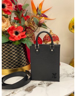(LIKE NEW)  MICROCHIP LOUIS VUITTON PETIT SAC PLAT IN BLACK EPI LEATHER