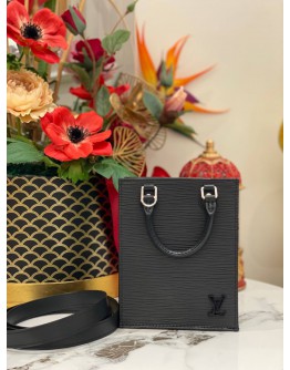 (LIKE NEW)  MICROCHIP LOUIS VUITTON PETIT SAC PLAT IN BLACK EPI LEATHER
