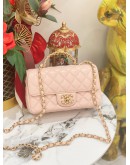 (LIKE NEW) MICROCHIP CHANEL RHINESTONE HANDLE GOLD CC LOGO SOFT PINK FLAP BAG 