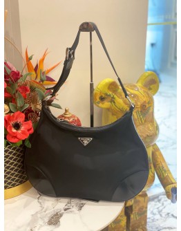 (LIKE NEW) PRADA BLACK ZIP HOBO TESSUTO WITH LEATHER 