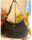 (LIKE NEW) PRADA BLACK ZIP HOBO TESSUTO WITH LEATHER 