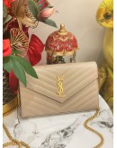 (LIKE NEW)YSL SAINT LAURENT CASSANDRA LEATHER CHAIN WALLET IN BEIGE GHW -FULL SET-