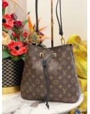 (LIKE NEW) LOUIS VUTTION NEONOE MM BUCKET BAG IN BROWN MONOGRAM CANVAS WITH BLACK LEATHER TRIM 