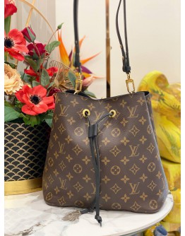 (LIKE NEW) LOUIS VUTTION NEONOE MM BUCKET BAG IN BROWN MONOGRAM CANVAS WITH BLACK LEATHER TRIM 
