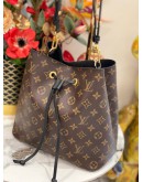(LIKE NEW) LOUIS VUTTION NEONOE MM BUCKET BAG IN BROWN MONOGRAM CANVAS WITH BLACK LEATHER TRIM 