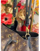 (LIKE NEW) LOUIS VUTTION NEONOE MM BUCKET BAG IN BROWN MONOGRAM CANVAS WITH BLACK LEATHER TRIM 
