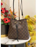 (LIKE NEW) LOUIS VUTTION NEONOE MM BUCKET BAG IN BROWN MONOGRAM CANVAS WITH BLACK LEATHER TRIM 