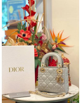 (LIKE NEW) 2024 CHRISTIAN DIOR MINI LADY DIOR METALLIC PEARLY SILVER BAG -FULL SET- 