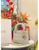 (LIKE NEW) 2024 CHRISTIAN DIOR MINI LADY DIOR METALLIC PEARLY SILVER BAG -FULL SET- 