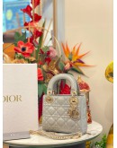 (LIKE NEW) 2024 CHRISTIAN DIOR MINI LADY DIOR METALLIC PEARLY SILVER BAG -FULL SET- 
