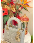 (LIKE NEW) 2024 CHRISTIAN DIOR MINI LADY DIOR METALLIC PEARLY SILVER BAG -FULL SET- 