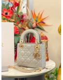 (LIKE NEW) 2024 CHRISTIAN DIOR MINI LADY DIOR METALLIC PEARLY SILVER BAG -FULL SET- 