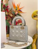 (LIKE NEW) 2024 CHRISTIAN DIOR MINI LADY DIOR METALLIC PEARLY SILVER BAG -FULL SET- 