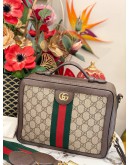 GUCCI SMALL OPHIDIA TOP HANDLE CROSSBODY BAG IN GG SUPREME CANVAS / LEATHER