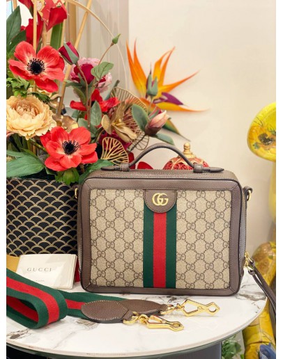 GUCCI SMALL OPHIDIA TOP HANDLE CROSSBODY BAG IN GG SUPREME CANVAS / LEATHER