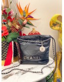 (LIKE NEW) MICROCHIP CHANEL 22 MINI BLACK CALFSKIN LEATHER TOTE SHOULDER CHAIN BAG 