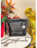 (LIKE NEW) MICROCHIP CHANEL 22 MINI BLACK CALFSKIN LEATHER TOTE SHOULDER CHAIN BAG 