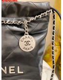 (LIKE NEW) MICROCHIP CHANEL 22 MINI BLACK CALFSKIN LEATHER TOTE SHOULDER CHAIN BAG 
