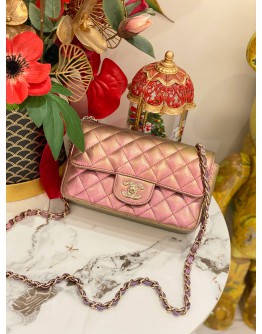 (LIKE NEW) CHANEL MINI RECTANGULAR IN IRIDES-CENT ROSE GOLD CALFSKIN LEATHER