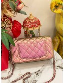 (LIKE NEW) CHANEL MINI RECTANGULAR IN IRIDES-CENT ROSE GOLD CALFSKIN LEATHER