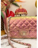 (LIKE NEW) CHANEL MINI RECTANGULAR IN IRIDES-CENT ROSE GOLD CALFSKIN LEATHER