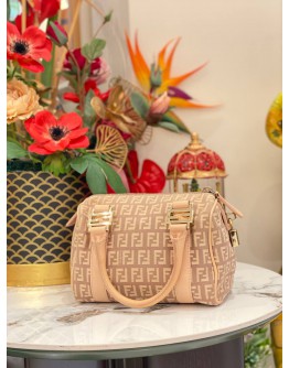FENDI ZUCCHINO CANVAS BOSTON HANDLE BAG 