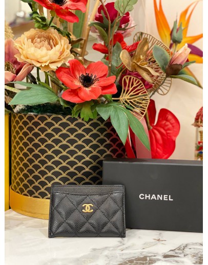 (LIKE NEW) CHANEL CAVIAR CLASSIC CARDHOLDER GHW -FULL SET-