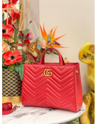 (LIKE NEW) GUCCI RED QUILTED MARMONT TOTE BAG