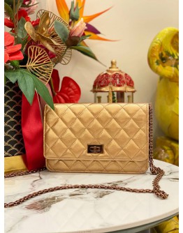 (LIKE NEW)CHANEL METALLIC REISSUE WALLET ON CHAIN GOLD