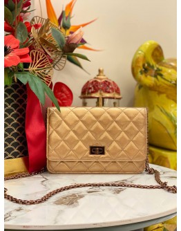 (LIKE NEW)CHANEL METALLIC REISSUE WALLET ON CHAIN GOLD