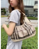 BURBERRY GREY SMOKE CHECK COATED CANVAS HOBO BAG