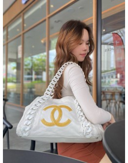 CHANEL MODERN CHAIN RHODOID EAST WEST CALFSKIN LEATHER TOTE BAG