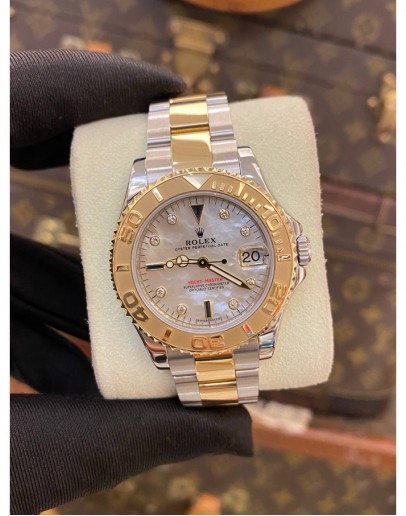 2011 ROLEX YACHT MASTER REF168623 DIAMOND MOP MOTHER OF PEARL 18K HALF GOLD LIMITED PIECE 35MM