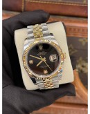 2017 ROLEX DATEJUST 36 REF 116233 HALF 18K 750 YELLOW GOLD BLACK DIAMOND DIAL 36MM AUTOMATIC WATCH