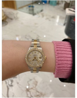 2003 ROLEX LADY DATEJUST DIAMOND BEZEL HALF 18K 750 YELLOW GOLD REF 79163 26MM AUTOMATIC WATCH
