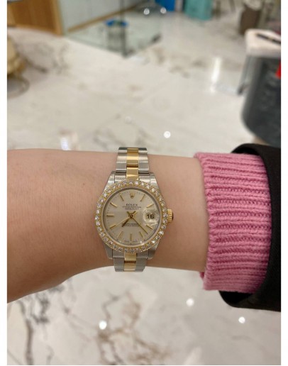 2003 ROLEX LADY DATEJUST DIAMOND BEZEL HALF 18K 750 YELLOW GOLD REF 79163 26MM AUTOMATIC WATCH