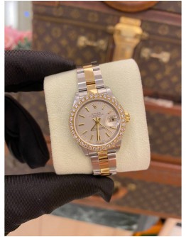2003 ROLEX LADY DATEJUST DIAMOND BEZEL HALF 18K 750 YELLOW GOLD REF 79163 26MM AUTOMATIC WATCH
