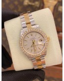 2003 ROLEX LADY DATEJUST DIAMOND BEZEL HALF 18K 750 YELLOW GOLD REF 79163 26MM AUTOMATIC WATCH
