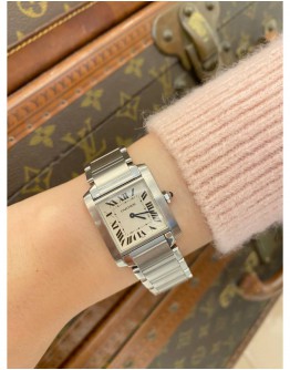 (LIKE NEW) 2013 CARTIER TANK FRANCAISE REF 2301 WHITE DIAL 25MM x 30MM QUARTZ WATCH -FULL SET-