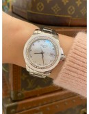 (LIKE NEW) 2021 LONGINES CONQUEST REF L3.281.0.87.6 MOTHER OF PEARL DIAL DIAMOND BEZEL 34MM QUARTZ WATCH FULL SET