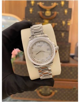 (LIKE NEW) 2021 LONGINES CONQUEST REF L3.281.0.87.6 MOTHER OF PEARL DIAL DIAMOND BEZEL 34MM QUARTZ WATCH FULL SET