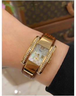 (UNUSED) 2016 CHOPARD LA STRADA REF 5280 DIAMOND BEZEL SILVER MOTHER OF PEARL 18K 750 YELLOW GOLD 23MM x 44MM QUARTZ WATCH