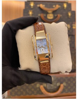 (UNUSED) 2016 CHOPARD LA STRADA REF 5280 DIAMOND BEZEL SILVER MOTHER OF PEARL 18K 750 YELLOW GOLD 23MM x 44MM QUARTZ WATCH