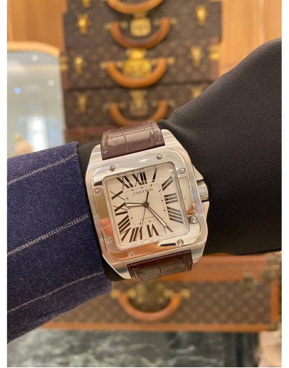 (LIKE NEW) 2016 CARTIER SANTOS 100 XL WHITE DIAL 38MM x 51MM AUTOMATIC WATCH