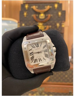 (LIKE NEW) 2016 CARTIER SANTOS 100 XL WHITE DIAL 38MM x 51MM AUTOMATIC WATCH