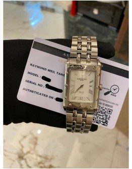 2009 RAYMOND WEIL TANGO REF 5381 ROMAN NUMERAL RECTANGULAR WHITE DIAL 28MM QUARTZ WATCH