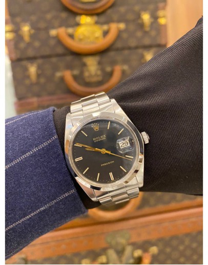 ROLEX OYSTERDATE PRECISION REF 6694 BLACK DIAL 34MM MANUAL WINDING WATCH FULL SET