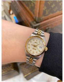 2003 ROLEX LADY DATEJUST REF 69173 JUBILEE DIAMOND DIAL HALF 18K 750 YELLOW GOLD 26MM AUTOMATIC WATCH