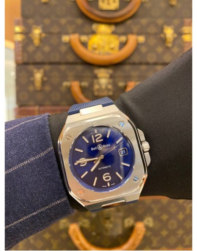 (BRAND NEW) 2022 BELL & ROSS BR05 REF BR05A-BLU-ST/SRB BLUE DIAL 40MM AUTOMATIC WATCH FULL SET